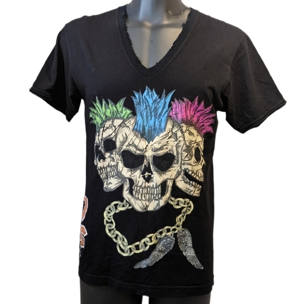 Dom Rebel Black Punk Skull T Shirt Medium